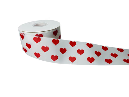 1 YARD OF 3 INCH (75CM) GROSGRAIN RIBBON WITH RED HEARTS DESIGN