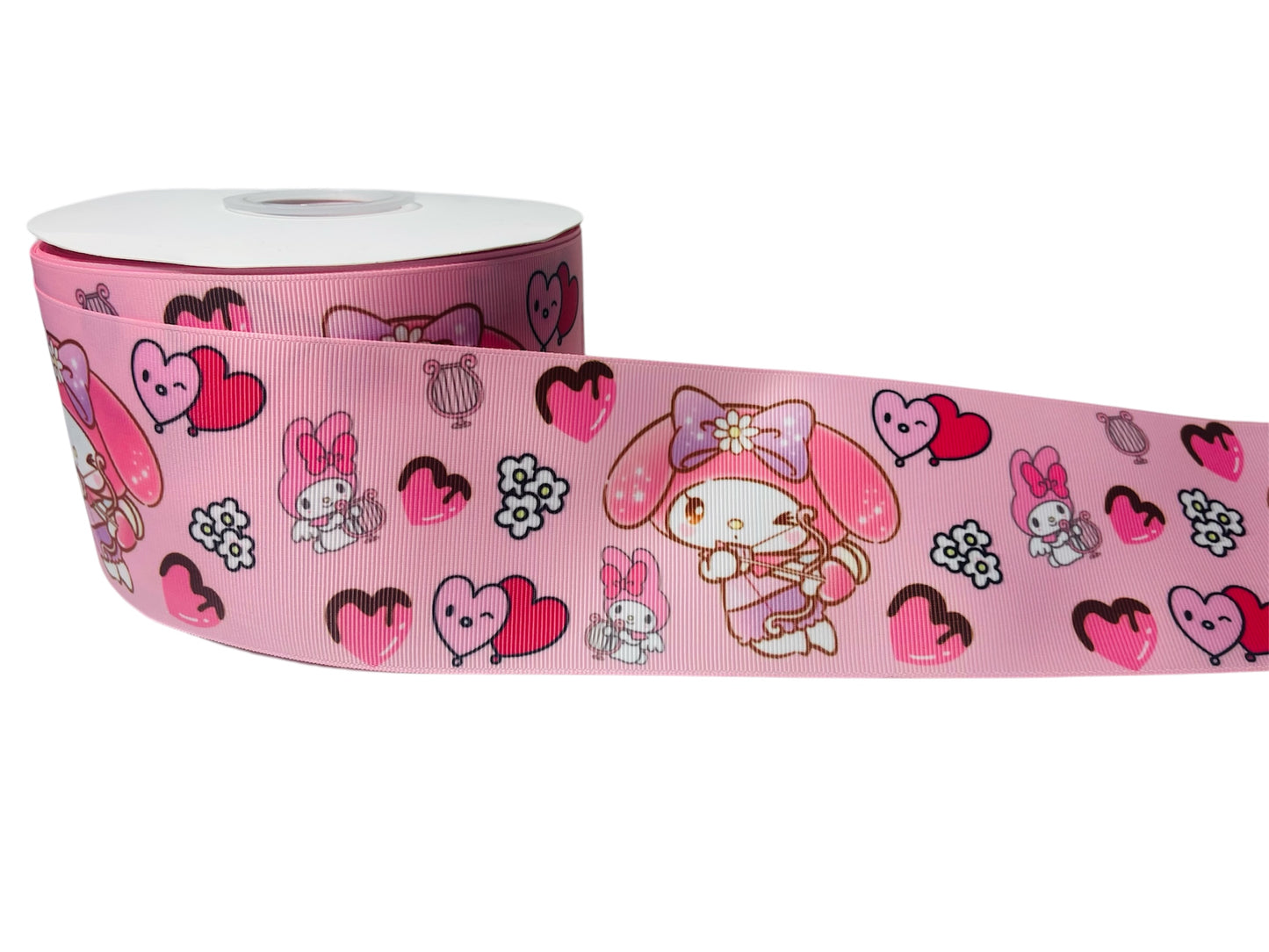 1 YARD OF 3 INCH (75CM) GROSGRAIN RIBBON WITH PINK HEART DESIGN